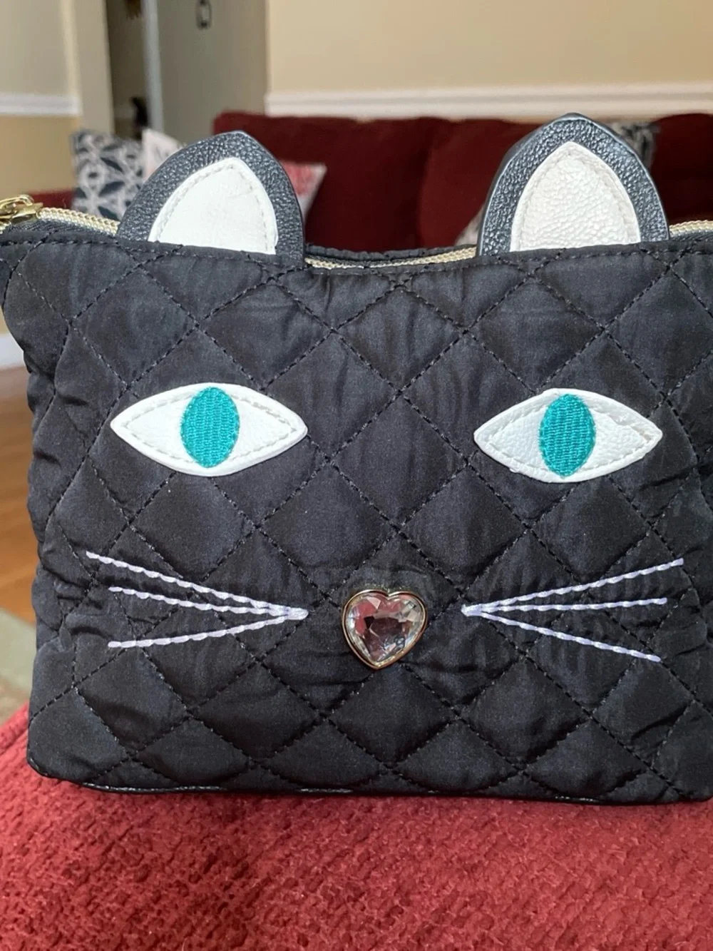 Betsey Johnson Cat Pouch–Black Spiral Stripe Bag for Cosmetics Pet Treats